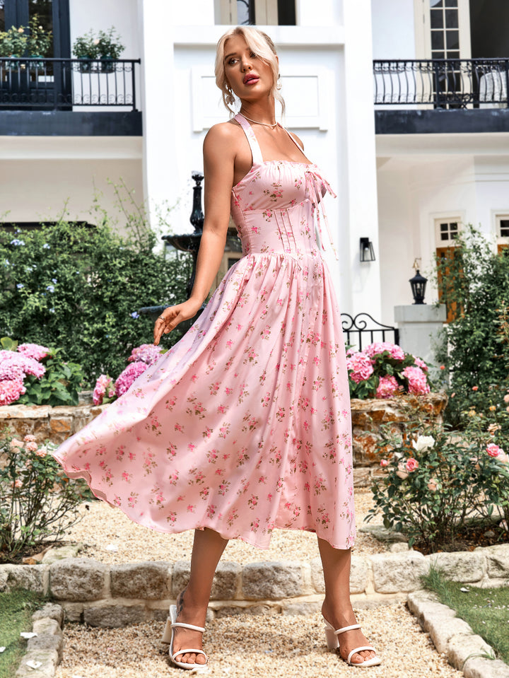 DARALEA Halter Tie Floral Smocking Dress