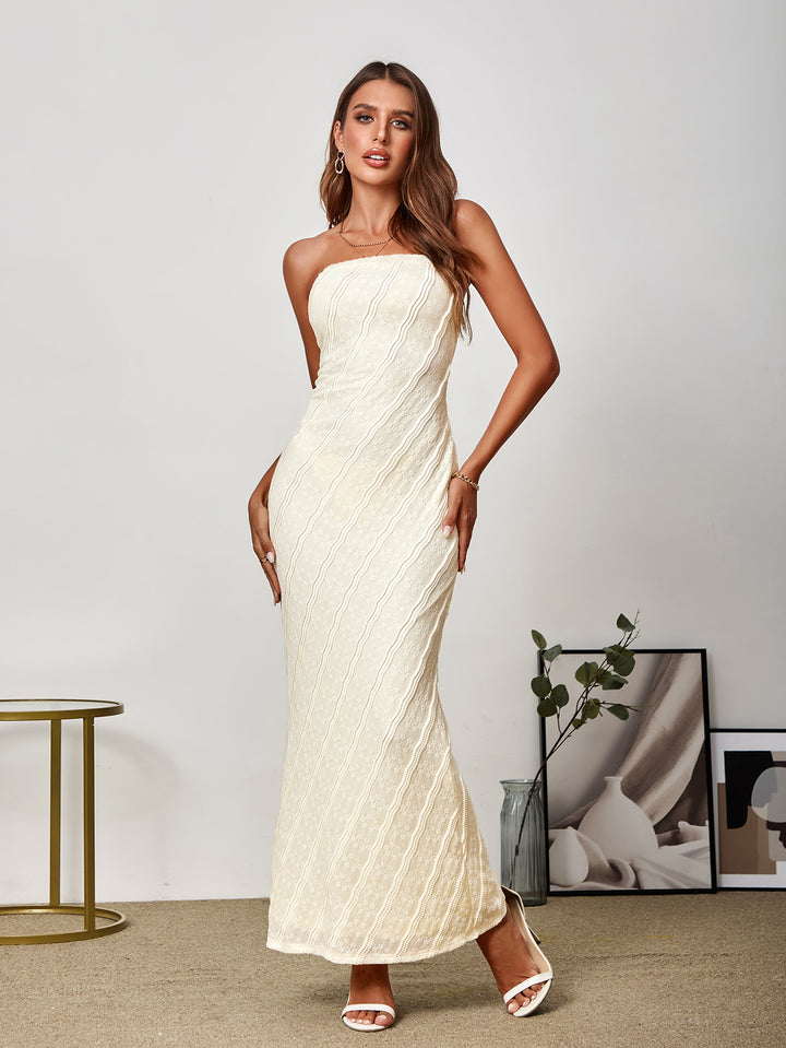 ADRIANNE Elegant Three-Dimensional Lace Printed Off-Shoulder Bodycon Maxi Dress