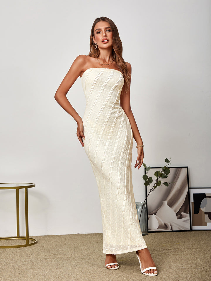 ADRIANNE Elegant Three-Dimensional Lace Printed Off-Shoulder Bodycon Maxi Dress