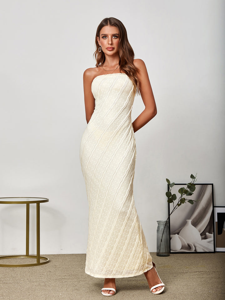 ADRIANNE Elegant Three-Dimensional Lace Printed Off-Shoulder Bodycon Maxi Dress