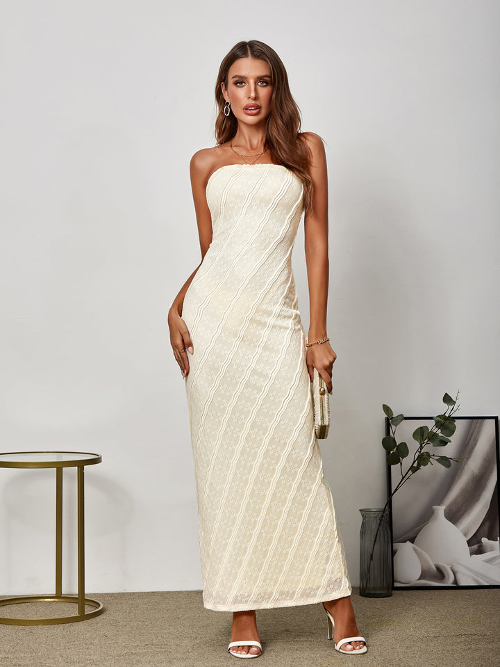 ADRIANNE Elegant Three-Dimensional Lace Printed Off-Shoulder Bodycon Maxi Dress