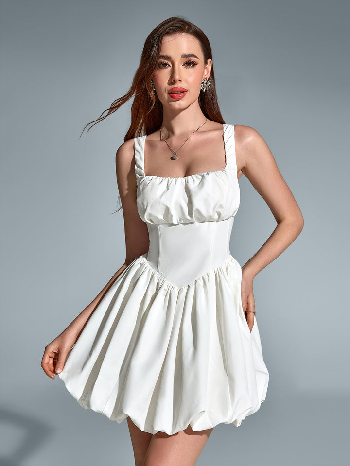 DARNA Elegant Sleeveless Backless Square-Neck Ruched Mini Dress