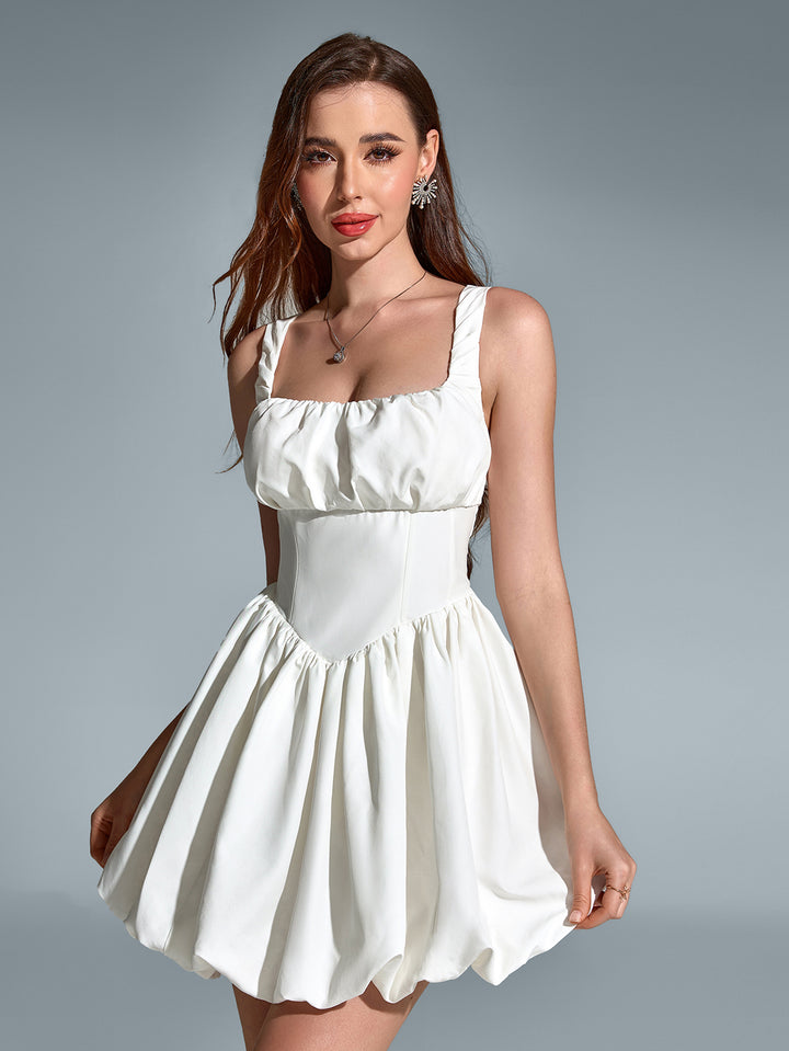 DARNA Elegant Sleeveless Backless Square-Neck Ruched Mini Dress