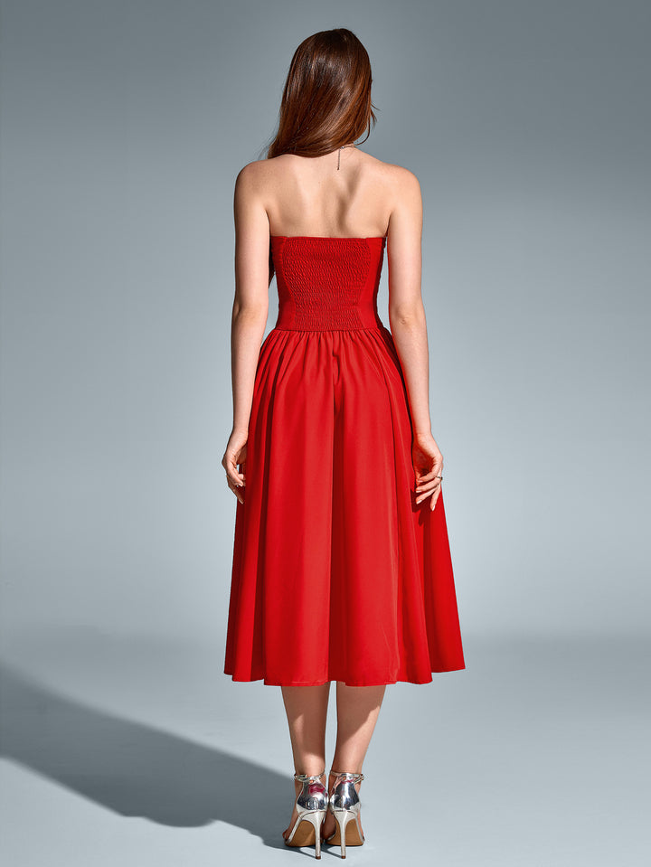 ANADARA Sexy Solid Sleeveless Bandeau Midi Dress