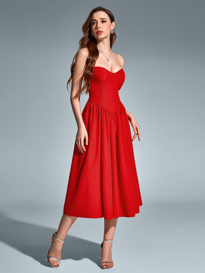 ANADARA Sexy Solid Sleeveless Bandeau Midi Dress