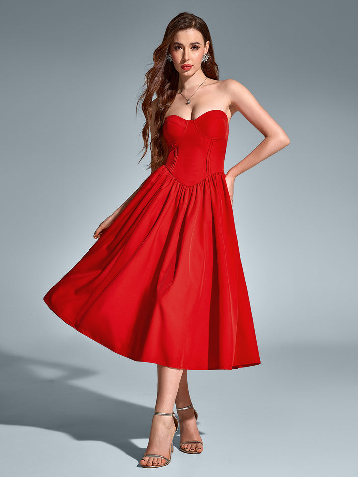 ANADARA Sexy Solid Sleeveless Bandeau Midi Dress