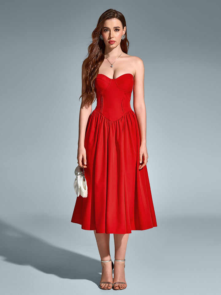 ANADARA Sexy Solid Sleeveless Bandeau Midi Dress