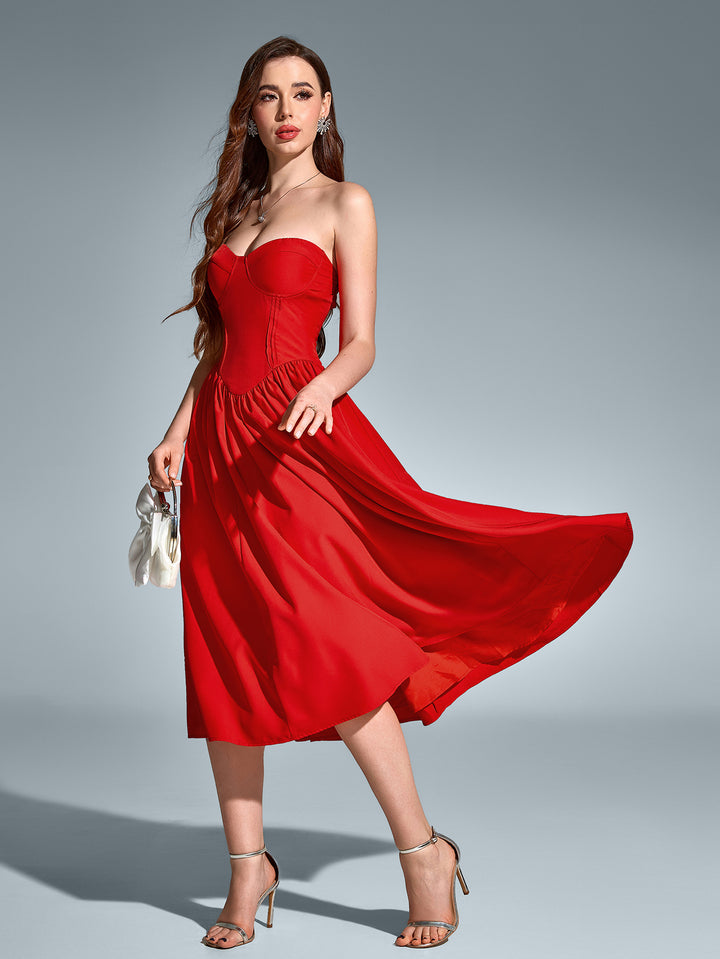 ANADARA Sexy Solid Sleeveless Bandeau Midi Dress