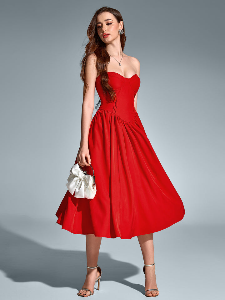 ANADARA Sexy Solid Sleeveless Bandeau Midi Dress