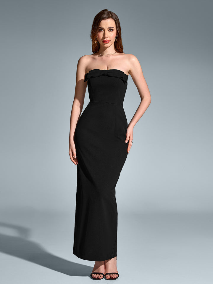 HOLLY Sexy Sleeveless Backless Solid Ruched Strapless Bodycon Maxi Dress