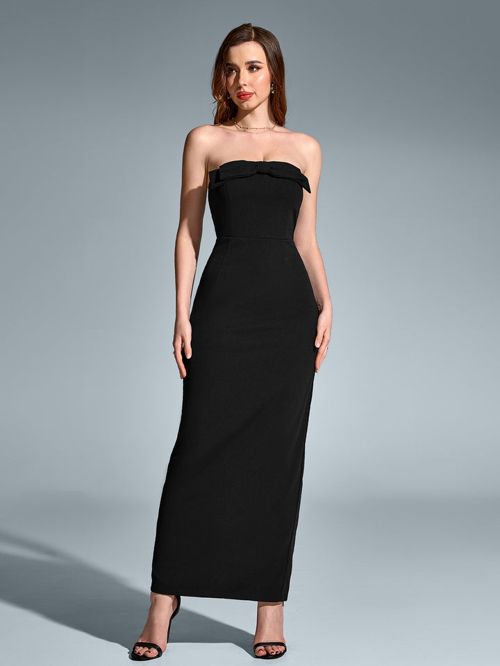 HOLLY Sexy Sleeveless Backless Solid Ruched Strapless Bodycon Maxi Dress