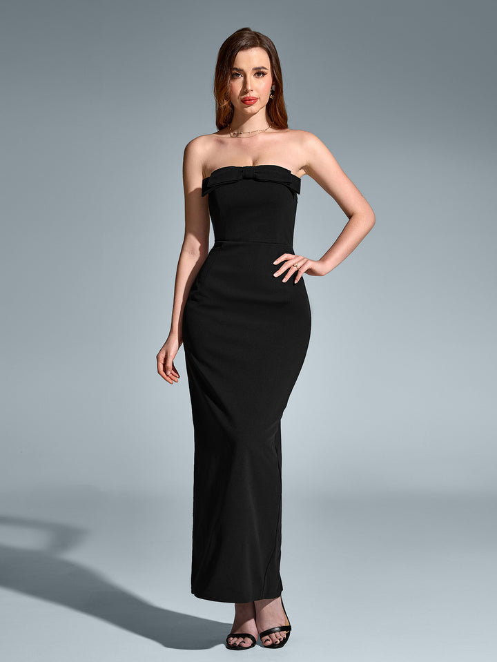 HOLLY Sexy Sleeveless Backless Solid Ruched Strapless Bodycon Maxi Dress