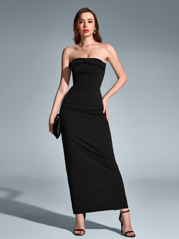 HOLLY Sexy Sleeveless Backless Solid Ruched Strapless Bodycon Maxi Dress