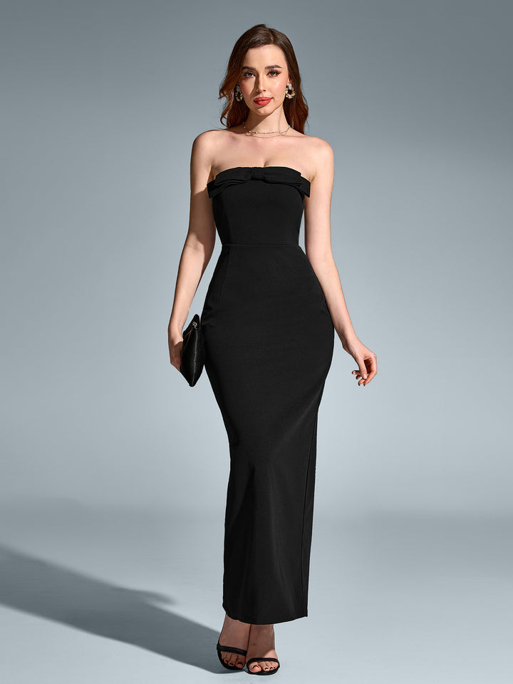 HOLLY Sexy Sleeveless Backless Solid Ruched Strapless Bodycon Maxi Dress