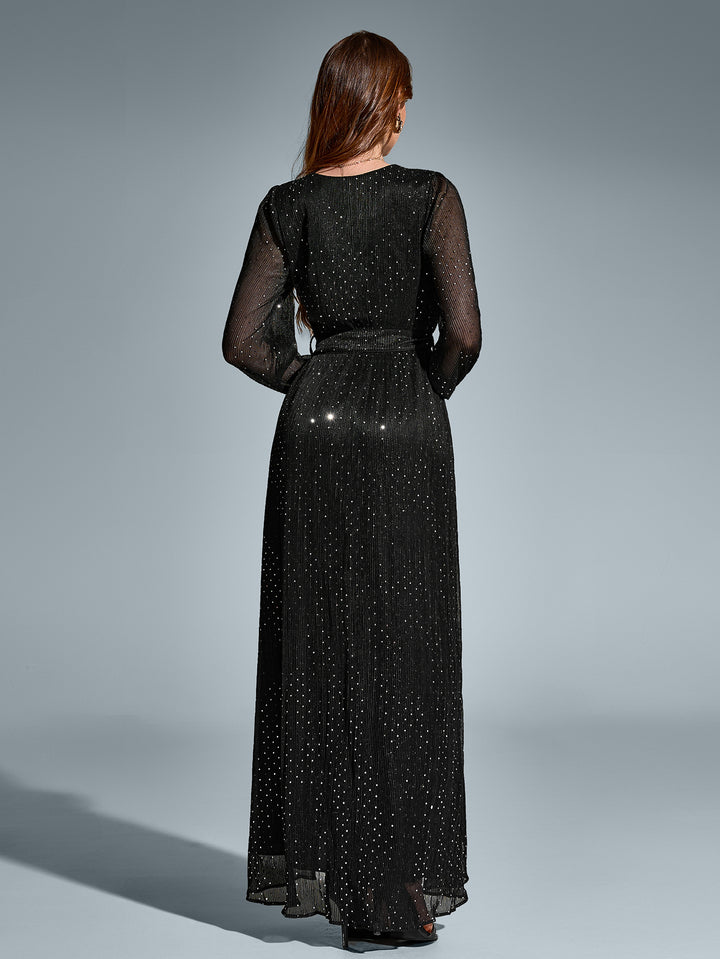 CELIACIA Sexy V-Neck Long Sleeved Sparkly Maxi Dress