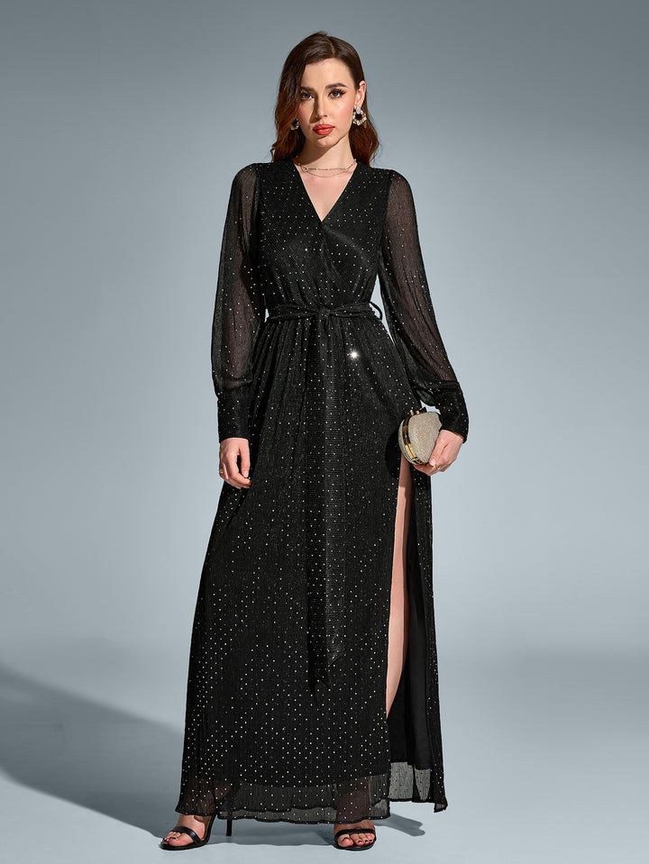 CELIACIA Sexy V-Neck Long Sleeved Sparkly Maxi Dress