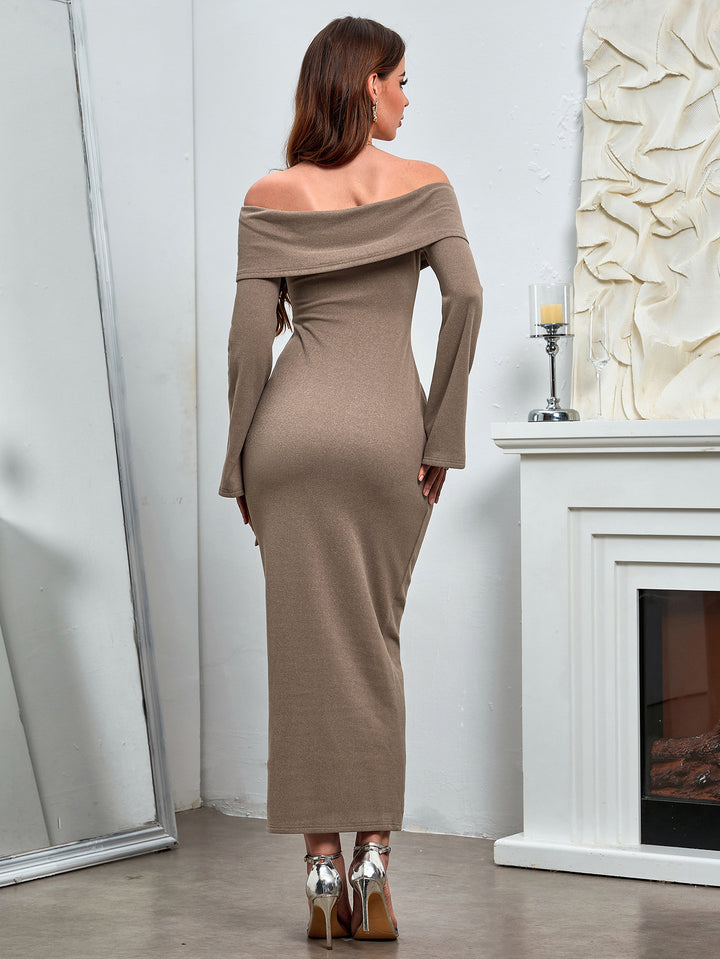 IRENE Sexy Solid Strapless Ruched Long-Sleeved Bodycon Dress