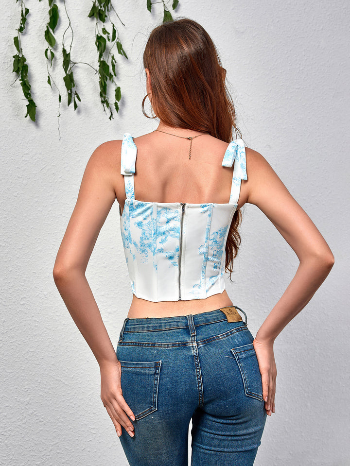 DOROTHY Sexy Floral Square Neckline Off-Shoulder Backless Slim Top