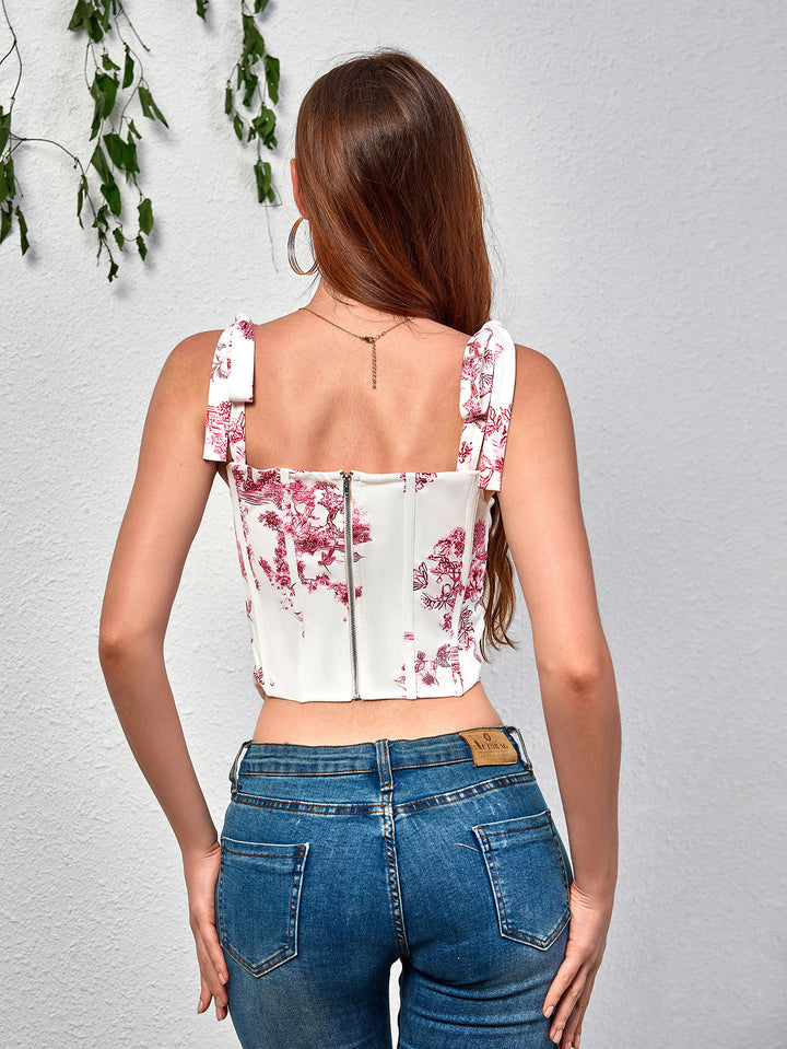 DOROTHY Sexy Floral Square Neckline Off-Shoulder Backless Slim Top