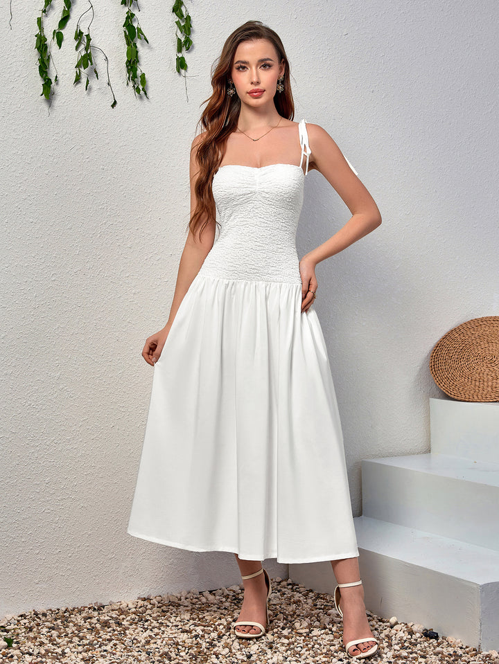 JANINA Rustic Style Sleeveless Backless Bandeau Ruched Midi Dress