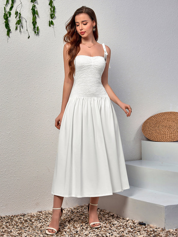 JANINA Rustic Style Sleeveless Backless Bandeau Ruched Midi Dress