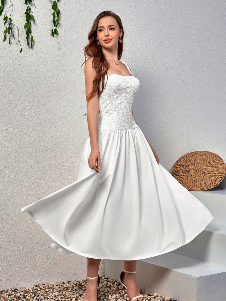 Janina Rustic Style Sleeveless Backless Bandeau Ruched Midi Dress, White / Xs Janina Rustic Style Sleeveless Backless Bandeau Ruched Midi Dress, White / Xs