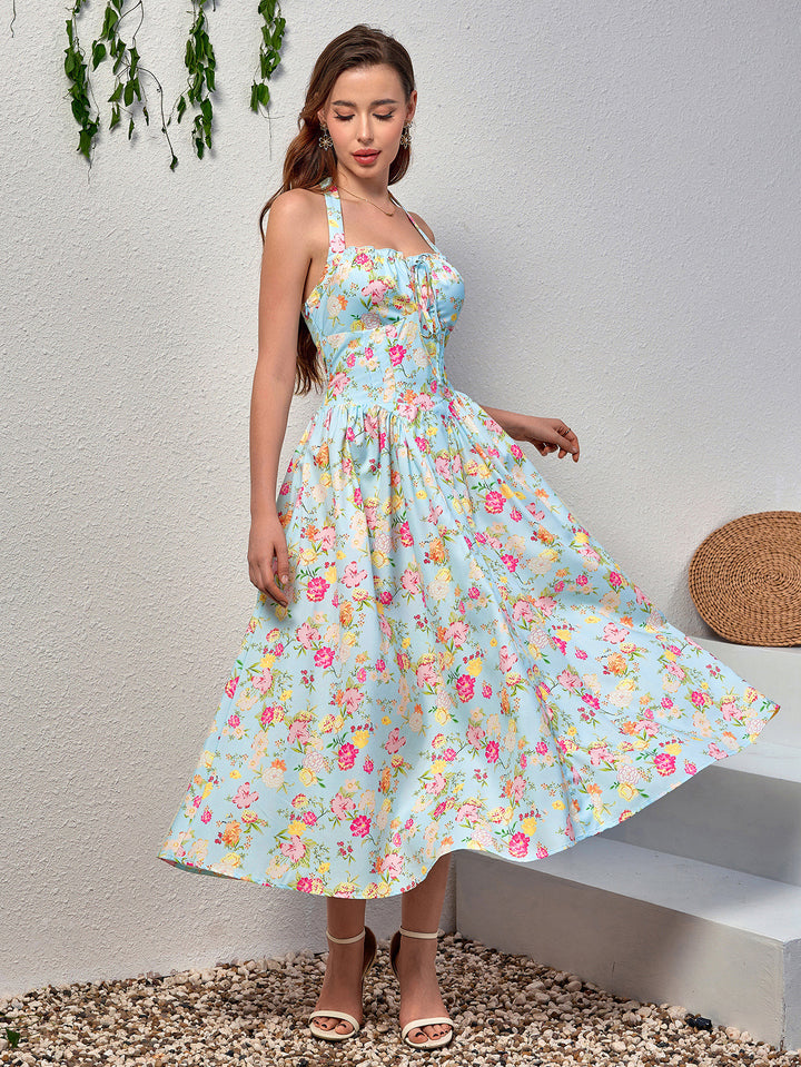 DARALEA Halter Tie Floral Smocking Dress