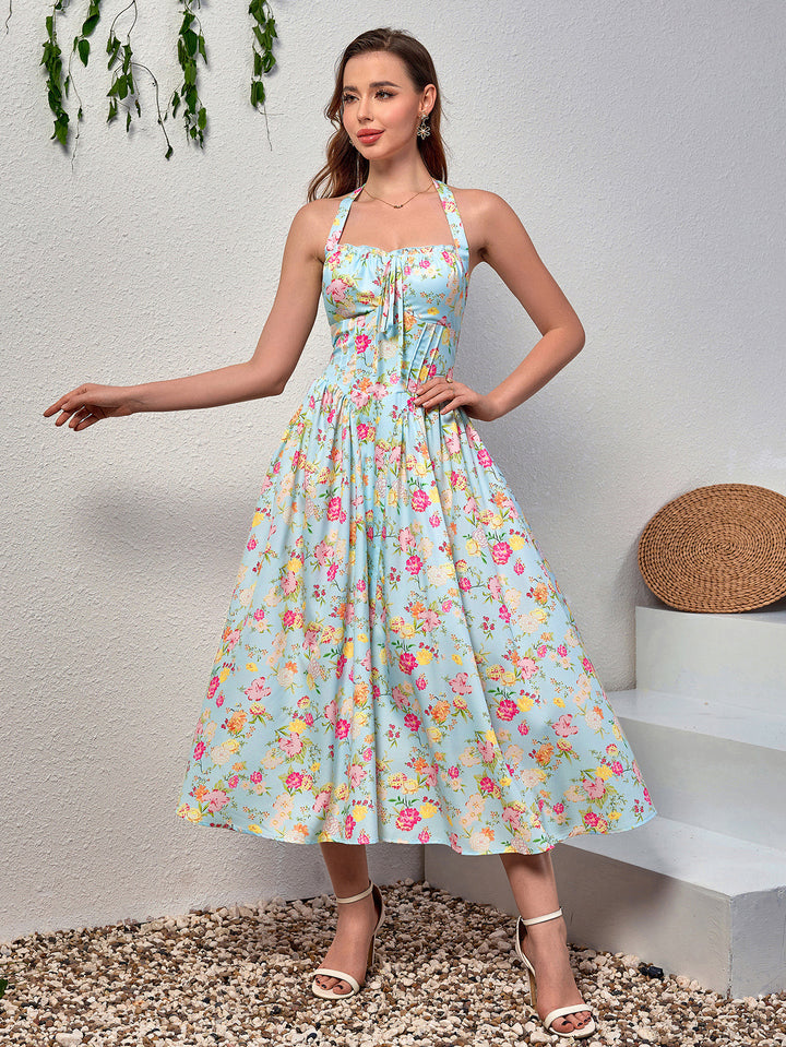 DARALEA Halter Tie Floral Smocking Dress