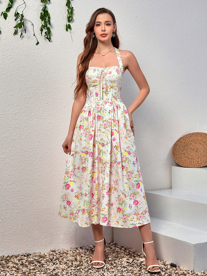 DARALEA Halter Tie Floral Smocking Dress