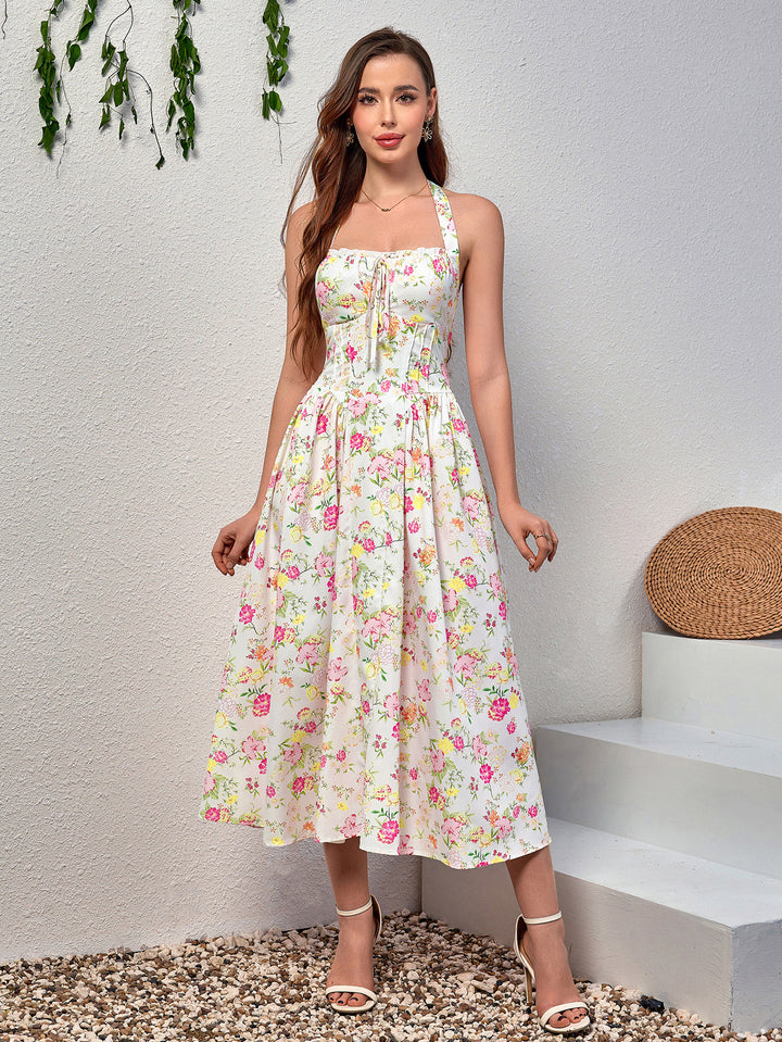 DARALEA Halter Tie Floral Smocking Dress