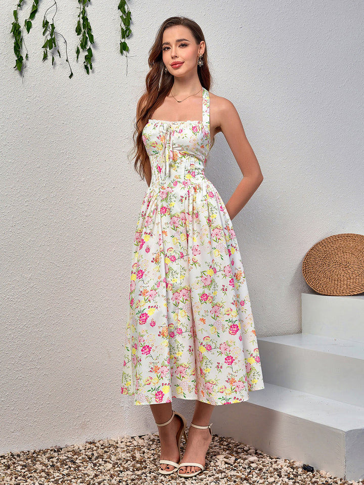 DARALEA Halter Tie Floral Smocking Dress