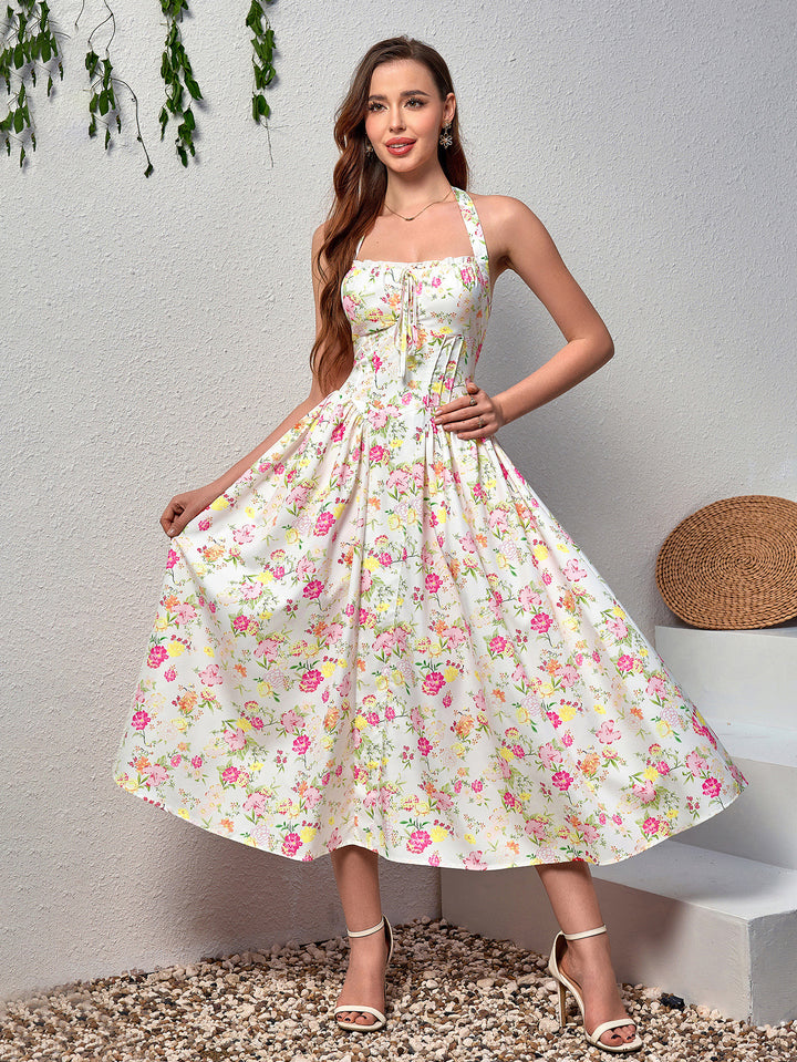 DARALEA Halter Tie Floral Smocking Dress