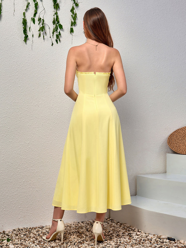 LAAVE Fashionable Solid Sleeveless Bandeau Midi Dress