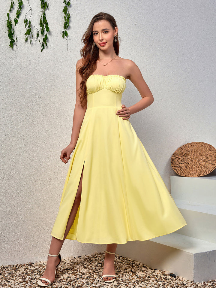 LAAVE Fashionable Solid Sleeveless Bandeau Midi Dress