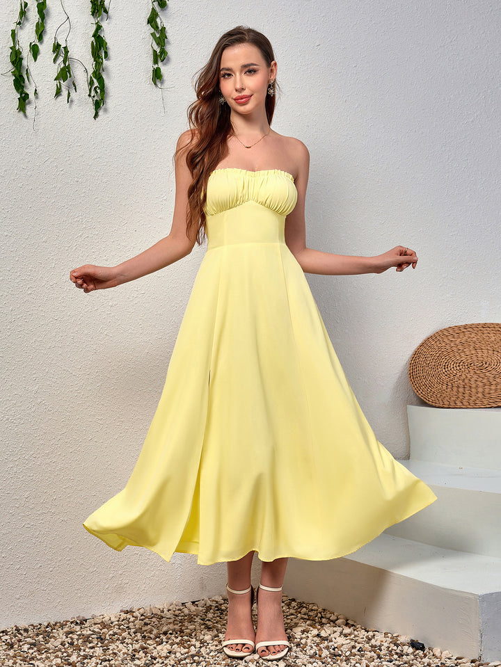 LAAVE Fashionable Solid Sleeveless Bandeau Midi Dress