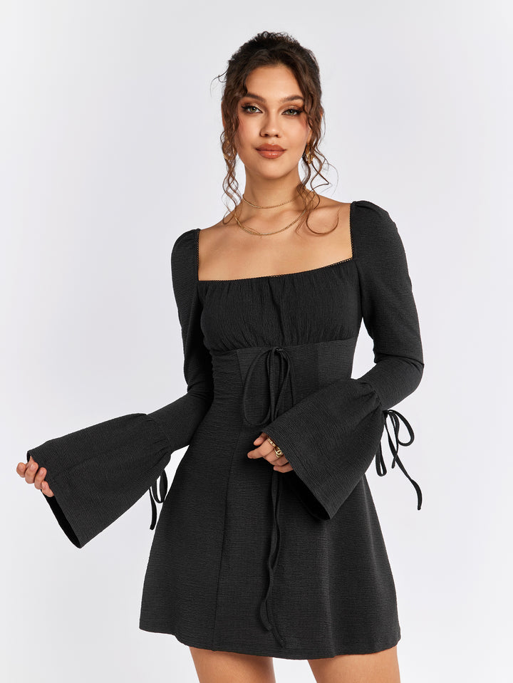 SELSIA Bell-Sleeve Drawstring Dress