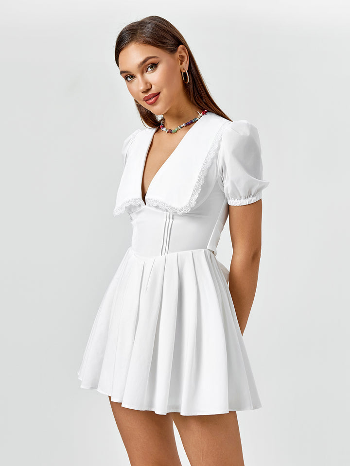 CIADAR Lace-Trim Puff-Sleeve Mini Dress