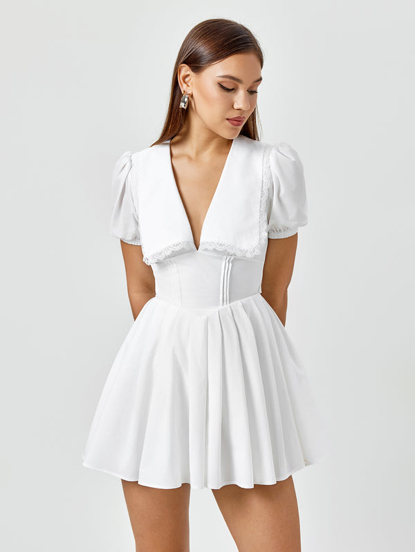 CIADAR Lace-Trim Puff-Sleeve Mini Dress