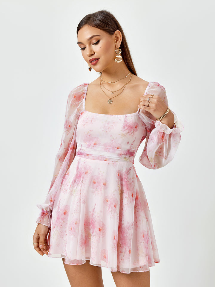 RCYJAI Blush Floral Chiffon Dress