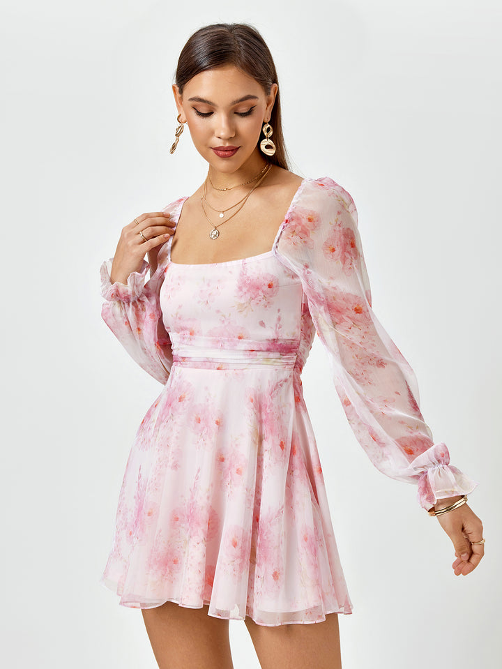 RCYJAI Blush Floral Chiffon Dress