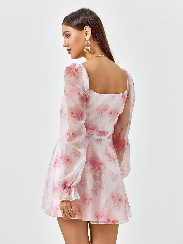 RCYJAI Blush Floral Chiffon Dress