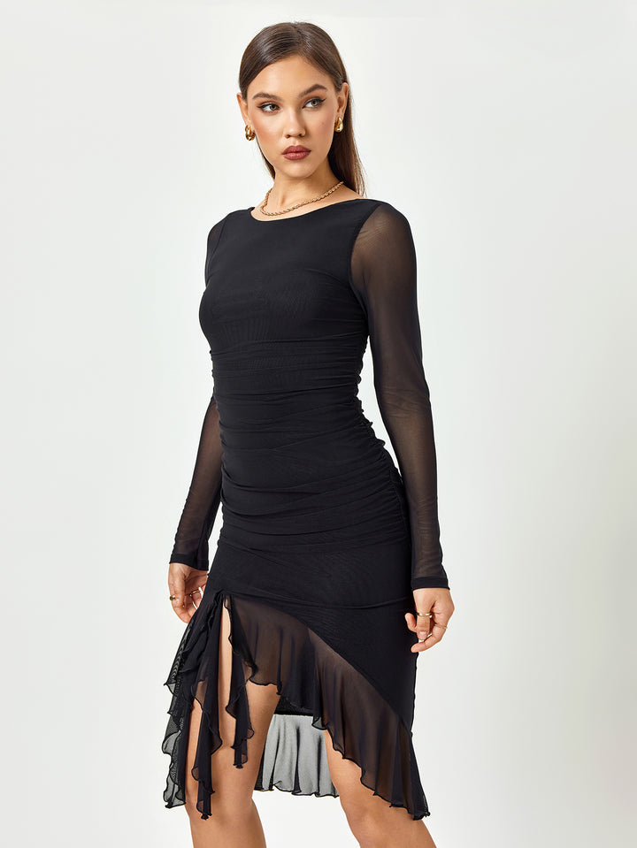 ANALIA Sultry Noir Ruffled Hem Cocktail Dress