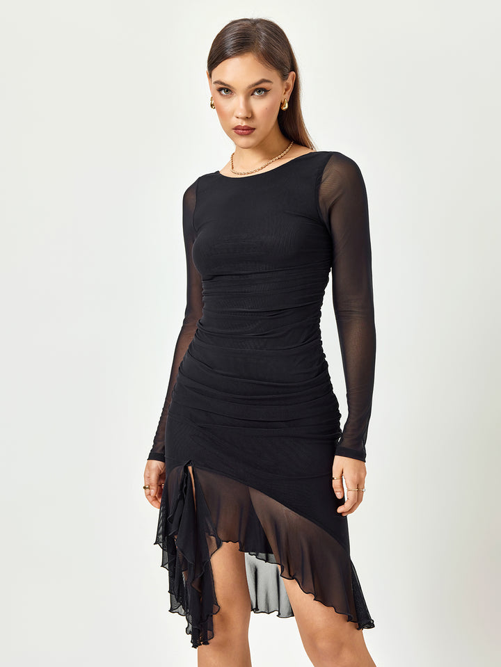 ANALIA Sultry Noir Ruffled Hem Cocktail Dress