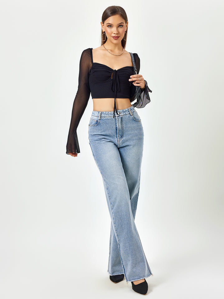 LEACELIA Sheer Elegance Cropped Top