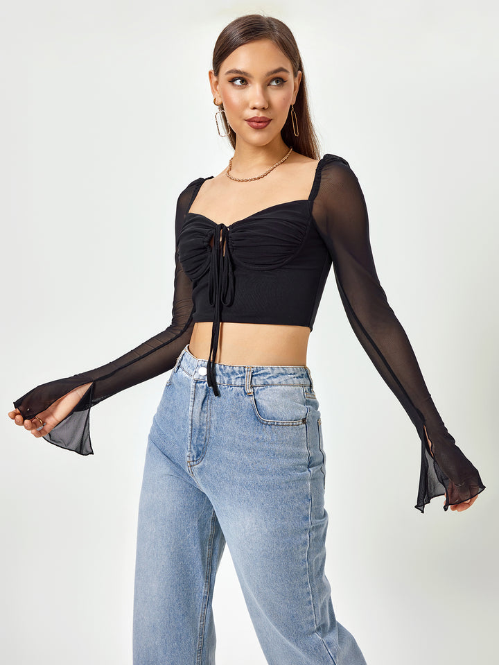 LEACELIA Sheer Elegance Cropped Top