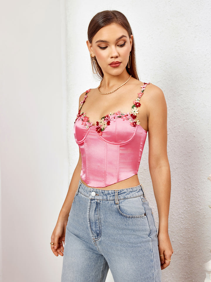 CYCELIA Blossoming Charm Satin Crop Top