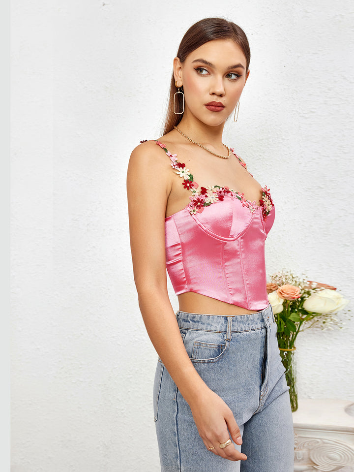 CYCELIA Blossoming Charm Satin Crop Top