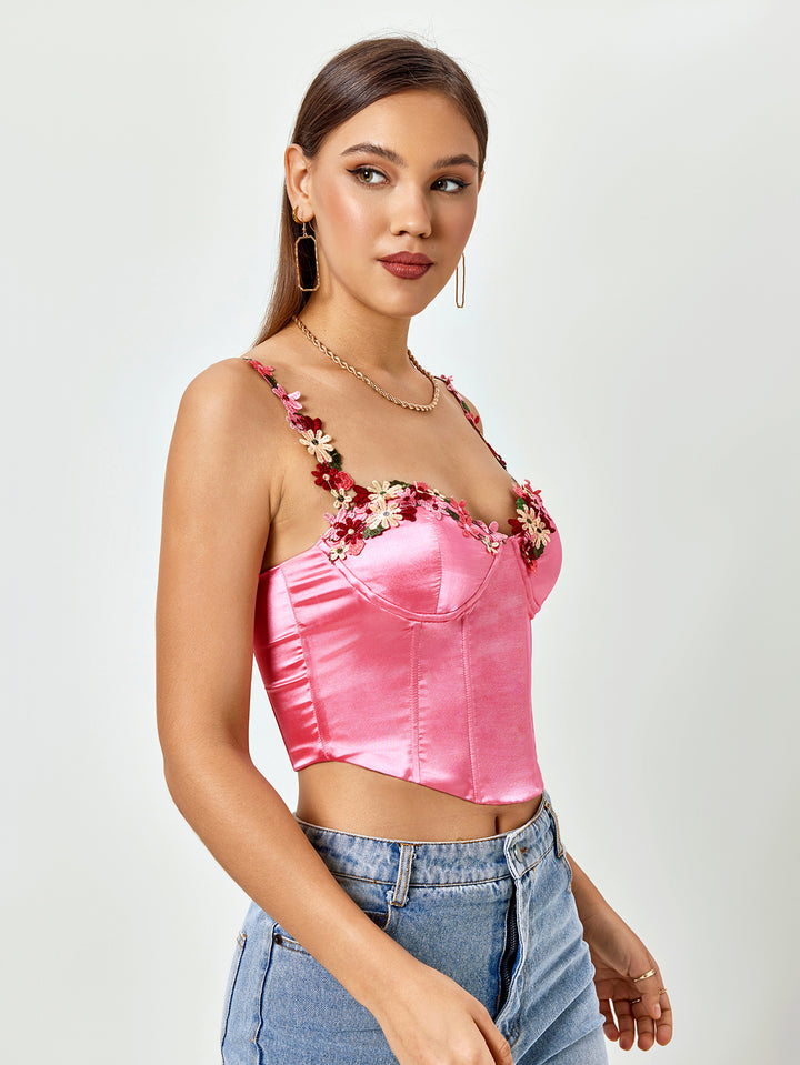 CYCELIA Blossoming Charm Satin Crop Top