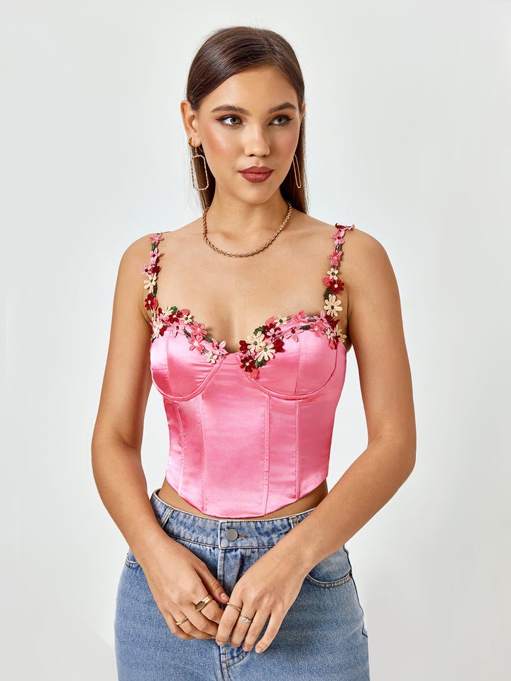 CYCELIA Blossoming Charm Satin Crop Top