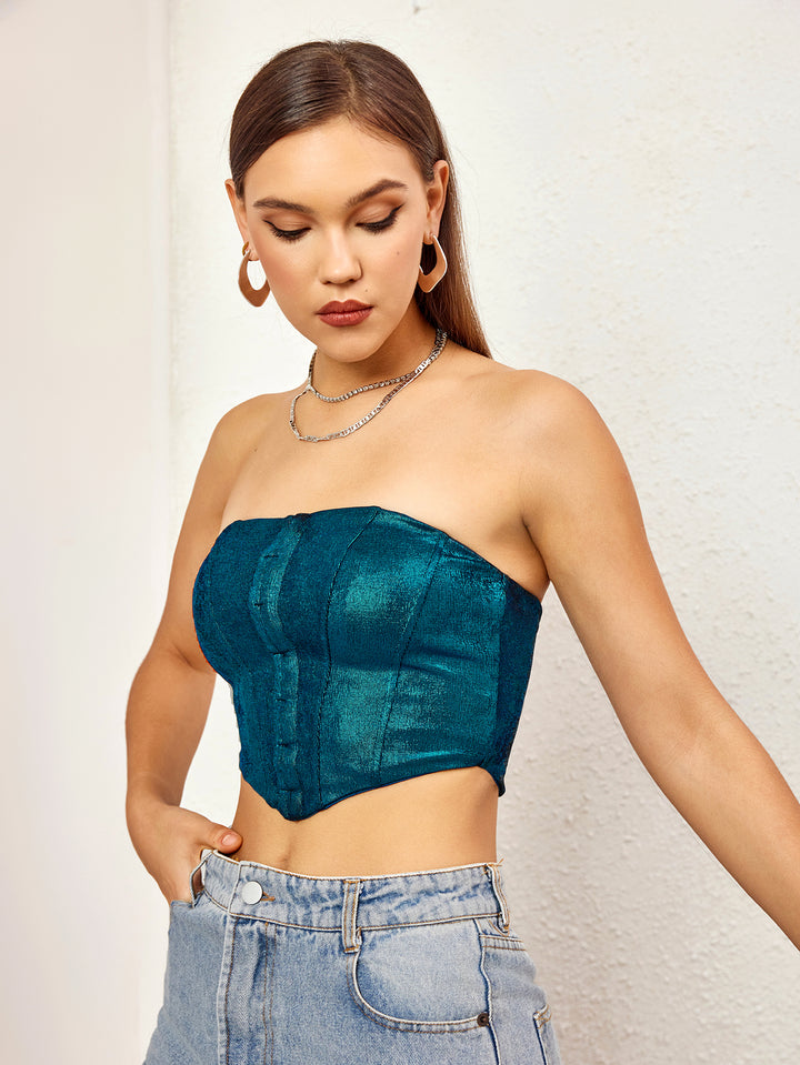 DARALIA Enchanted Teal Knit Corset Top